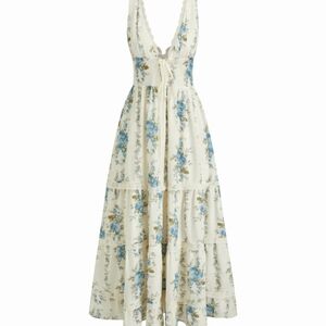 Cider Cream and Blue Floral Backless Dress